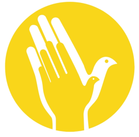 Logo for Cold Harbour CofE Primary School. Yellow circle with a white hand shape with a bird head as the thumb, with a second, smaller yellow hand on top of it.